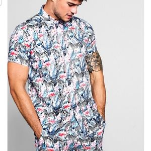 BoohooMAN ZEBRA PRINT SHORT SLEEVE SATIN SHIRT